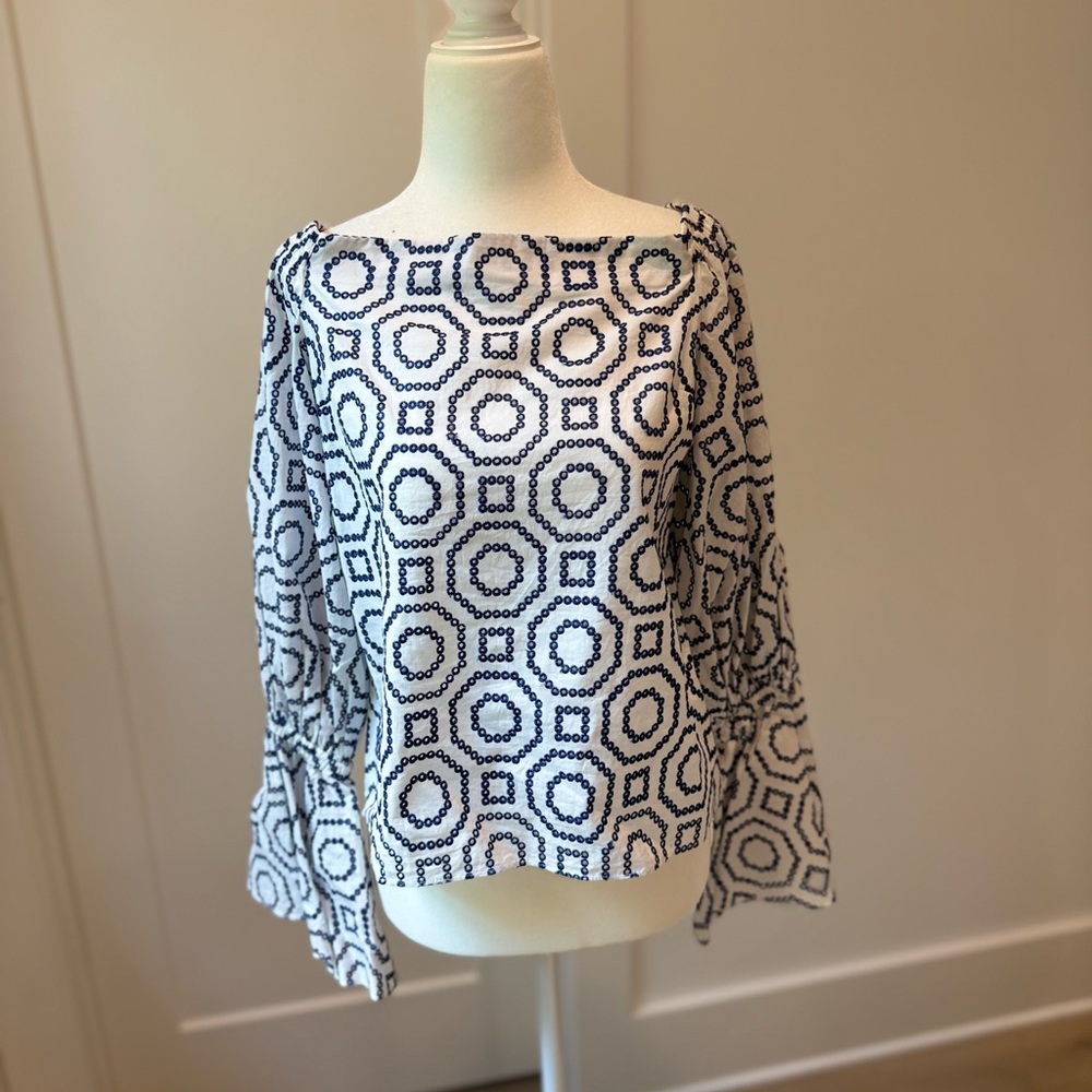 Alexis Blue and White Boxy Long Sleeve Blouse